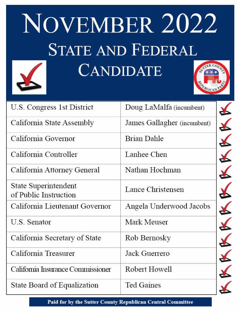 Sutter County Republican Party Voter Guide